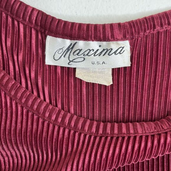 Vintage Maxima Burgundy Accordion Pleat Round Neck Long Sleeve Tunic Women Med - Picture 6 of 10